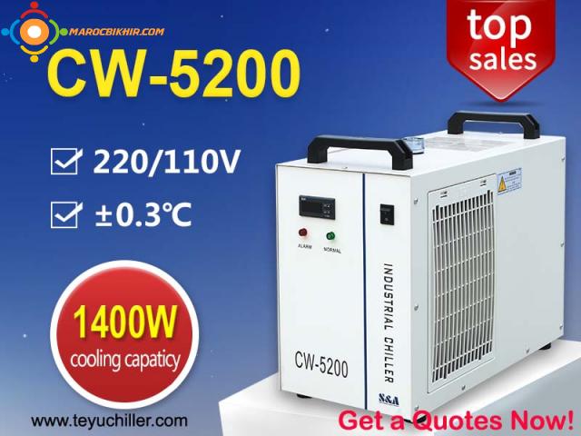 refroidisseur d'eau industriel de réfrigération cw-5200 de capacité de  refroidissement de 1400w