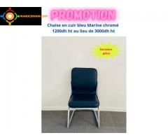 Chaise en cuir bleu marine chromée