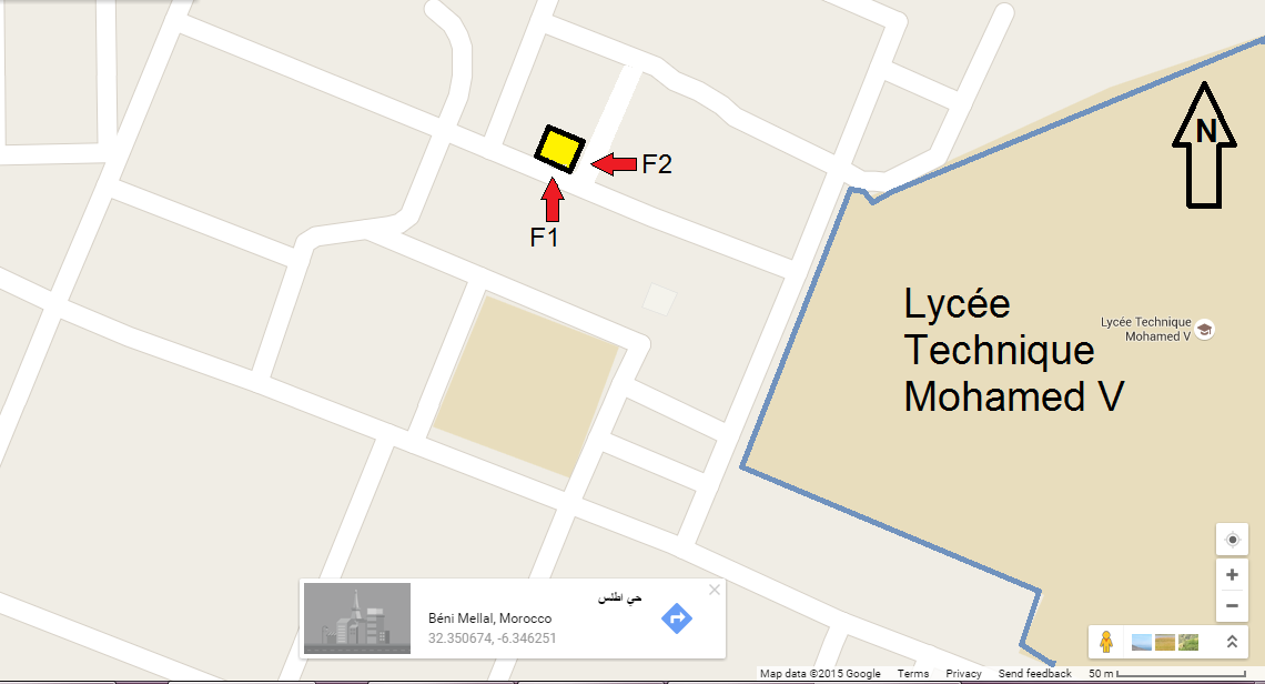 Terrain titré deux façades constructible de 100 m², autorisé (Sous-sol plus R+2) à Beni Mellal