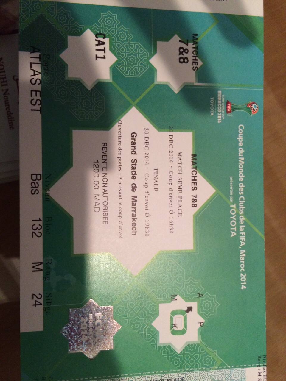 Ticket Final match coupe du monde des clubs et classement